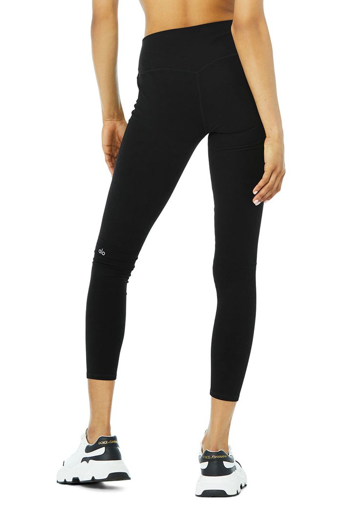 Legginsy Alo Yoga Alosoft High-Stanem 7/8 Highlight Damskie Czarne | HTQEX7038