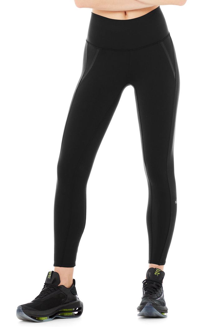 Legginsy Alo Yoga High-Stanem 7/8 Motocon Damskie Czarne | ALKZB1387