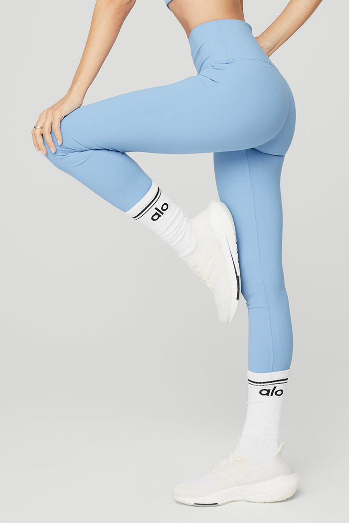 Legginsy Alo Yoga High-Stanem Airbrush Damskie Niebieskie | QKMLO9186