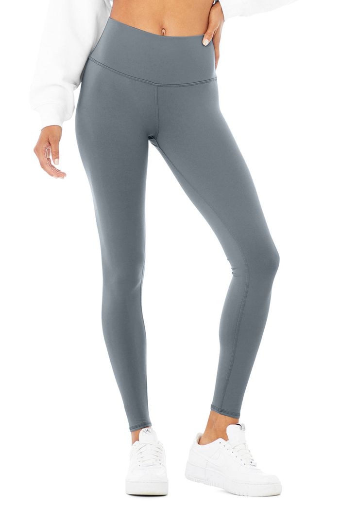 Legginsy Alo Yoga High-Stanem Airbrush Damskie Szare | UPJLV8762