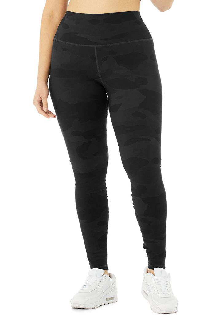 Legginsy Alo Yoga High-Stanem Camo Vapor Damskie Czarne | QZNBA1207