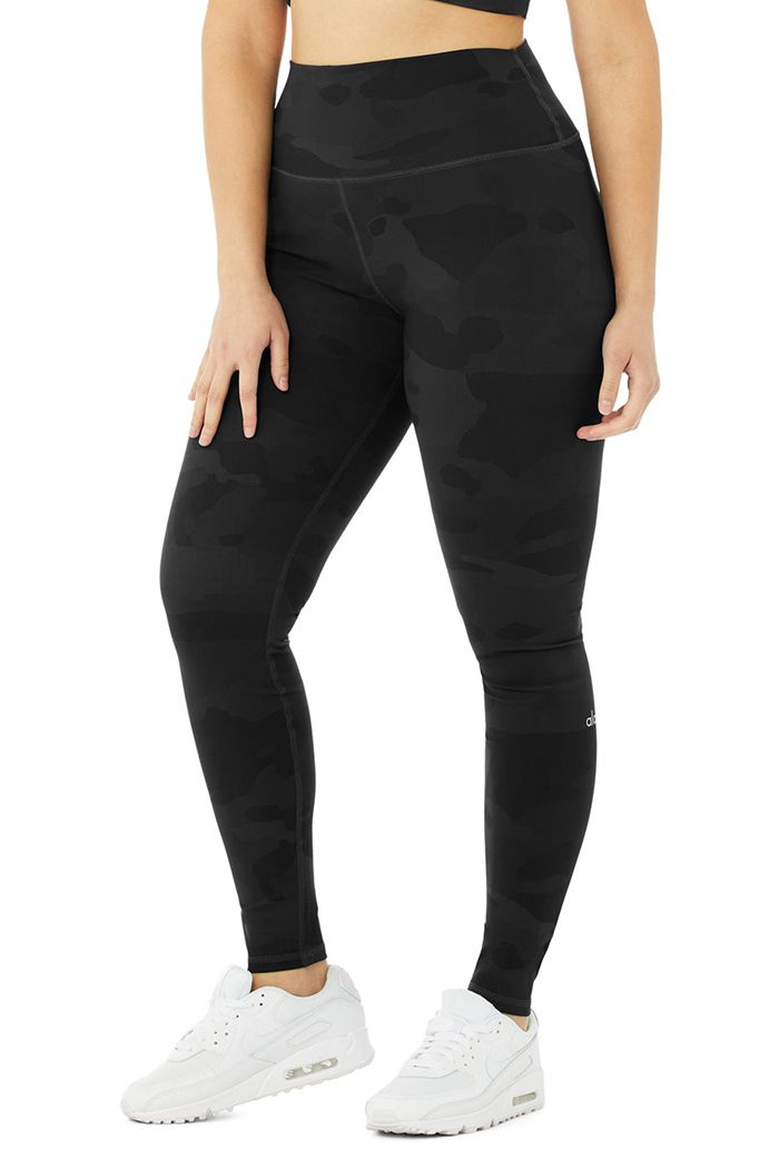 Legginsy Alo Yoga High-Stanem Camo Vapor Damskie Czarne | QZNBA1207