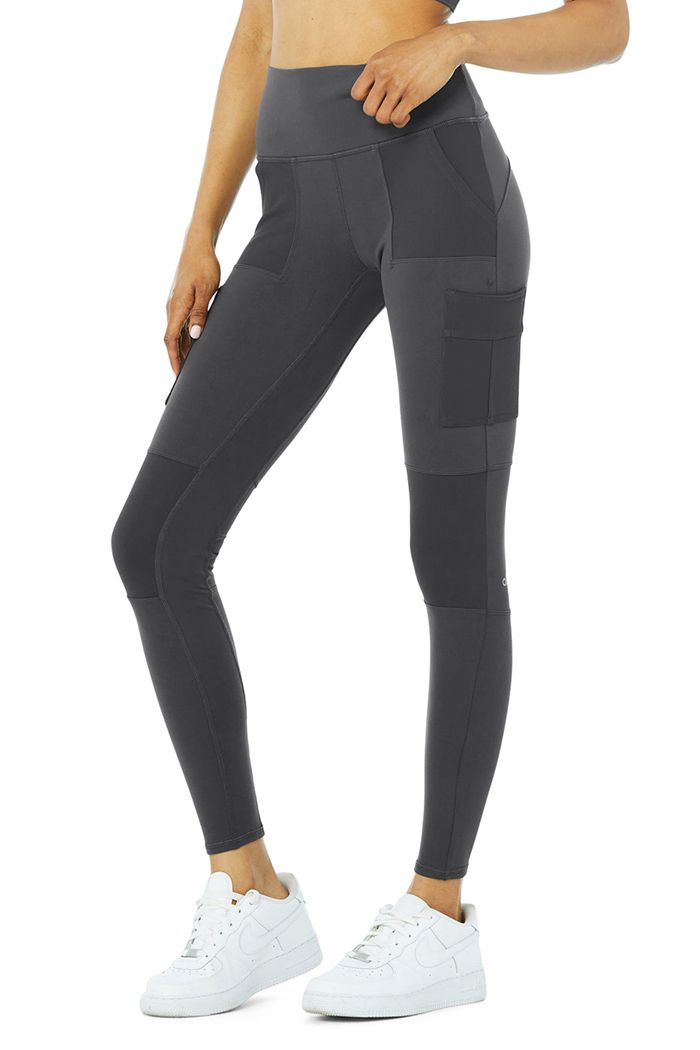 Legginsy Alo Yoga High-Stanem Cargo Damskie Ciemny Szare | LJVES0635