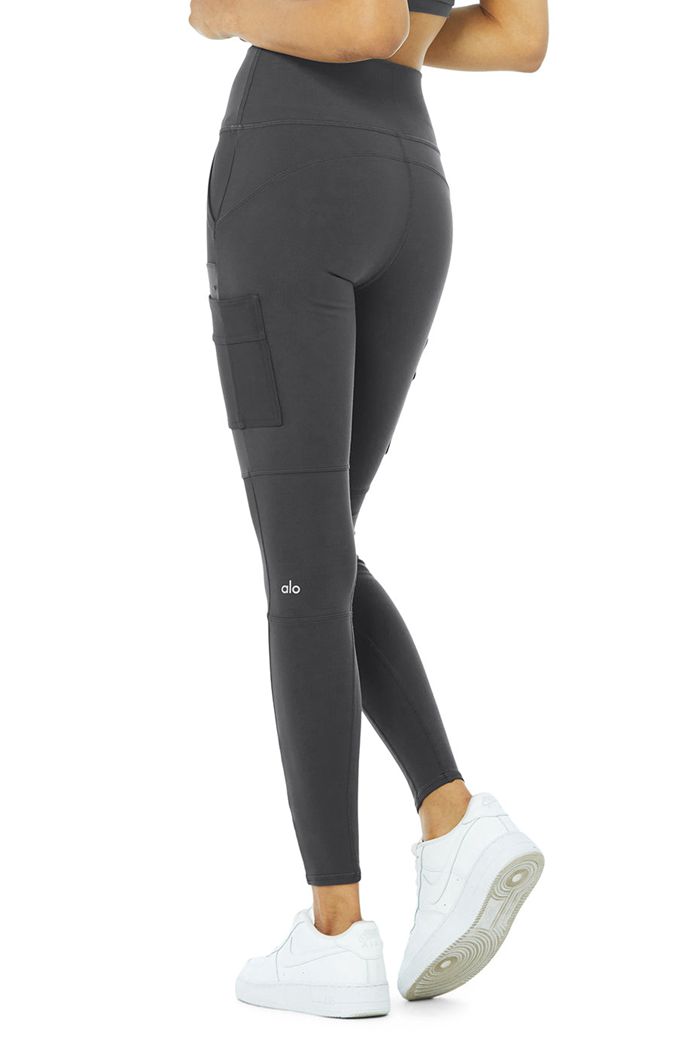 Legginsy Alo Yoga High-Stanem Cargo Damskie Ciemny Szare | LJVES0635