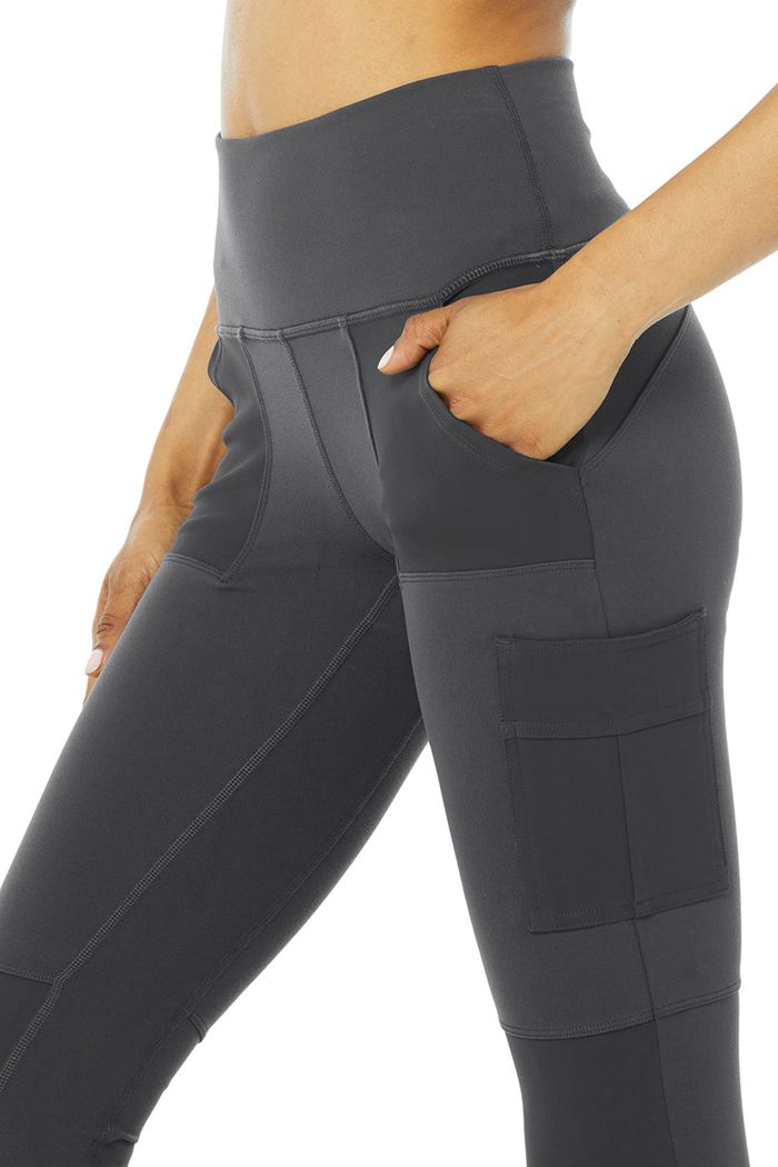 Legginsy Alo Yoga High-Stanem Cargo Damskie Ciemny Szare | LJVES0635