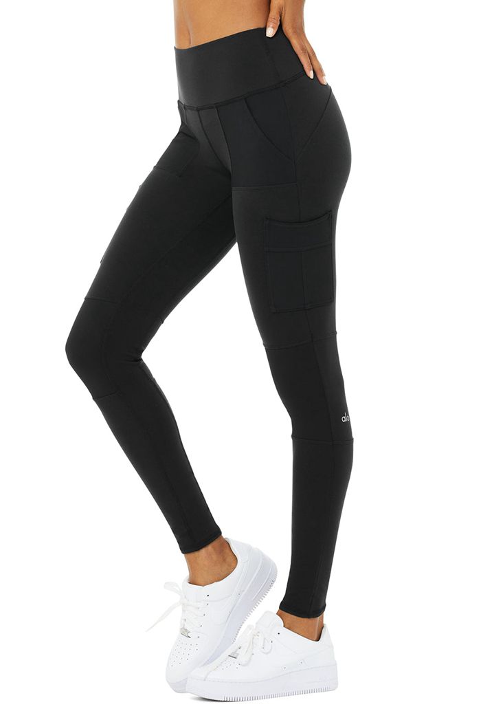 Legginsy Alo Yoga High-Stanem Cargo Damskie Czarne | XGZBD6827