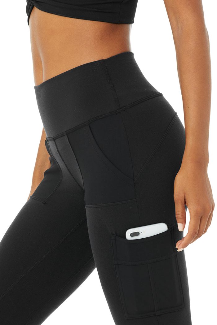 Legginsy Alo Yoga High-Stanem Cargo Damskie Czarne | XGZBD6827