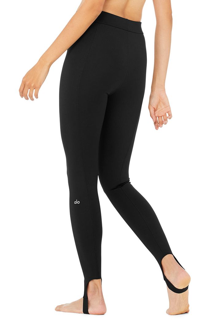 Legginsy Alo Yoga High-Stanem Klasyczne Stirrup Damskie Czarne | IYKMH1648