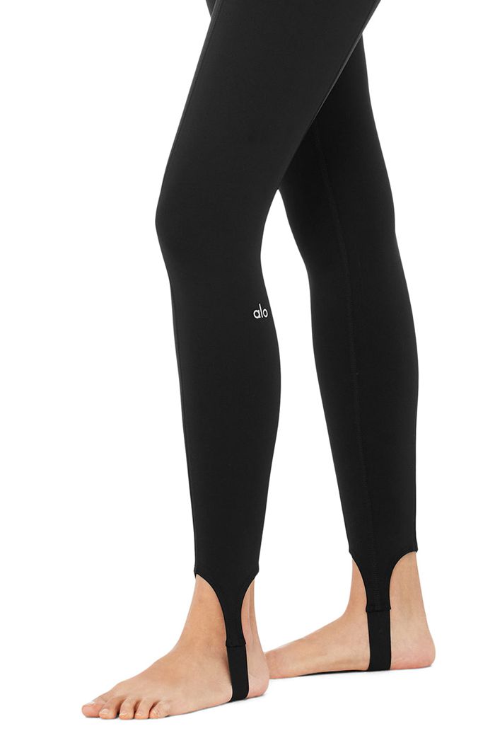 Legginsy Alo Yoga High-Stanem Klasyczne Stirrup Damskie Czarne | IYKMH1648