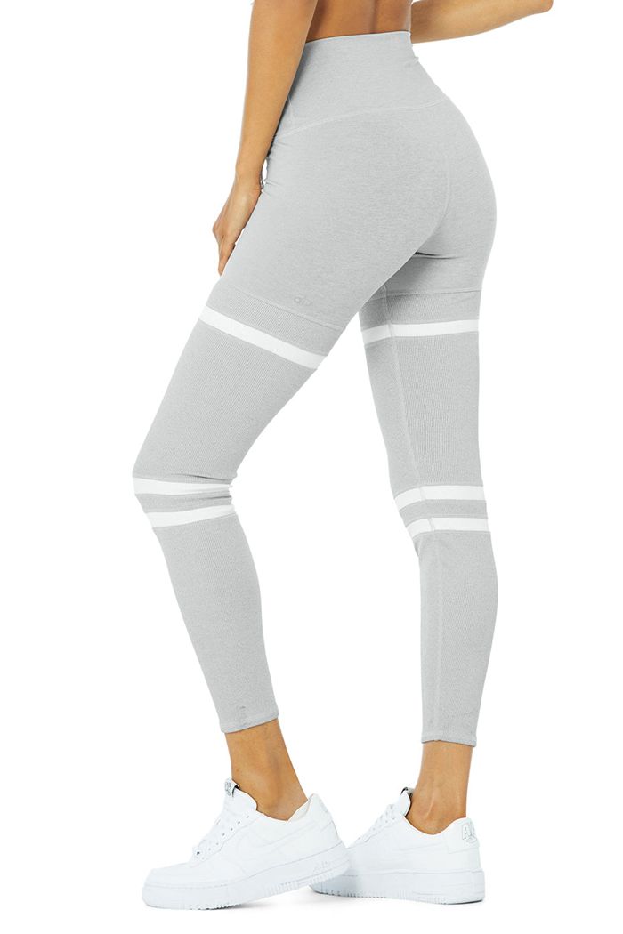 Legginsy Alo Yoga High-Stanem Legit Damskie Szare Białe | BRJUY6095