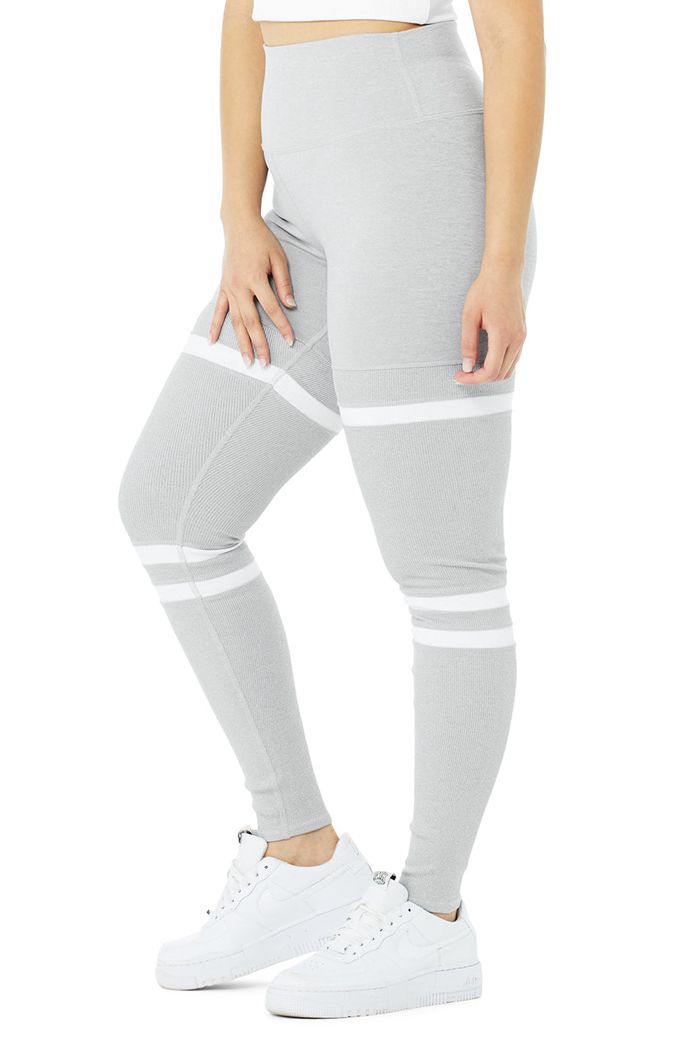 Legginsy Alo Yoga High-Stanem Legit Damskie Szare Białe | BRJUY6095