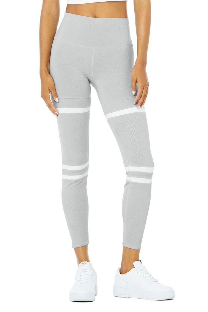 Legginsy Alo Yoga High-Stanem Legit Damskie Szare Białe | BRJUY6095