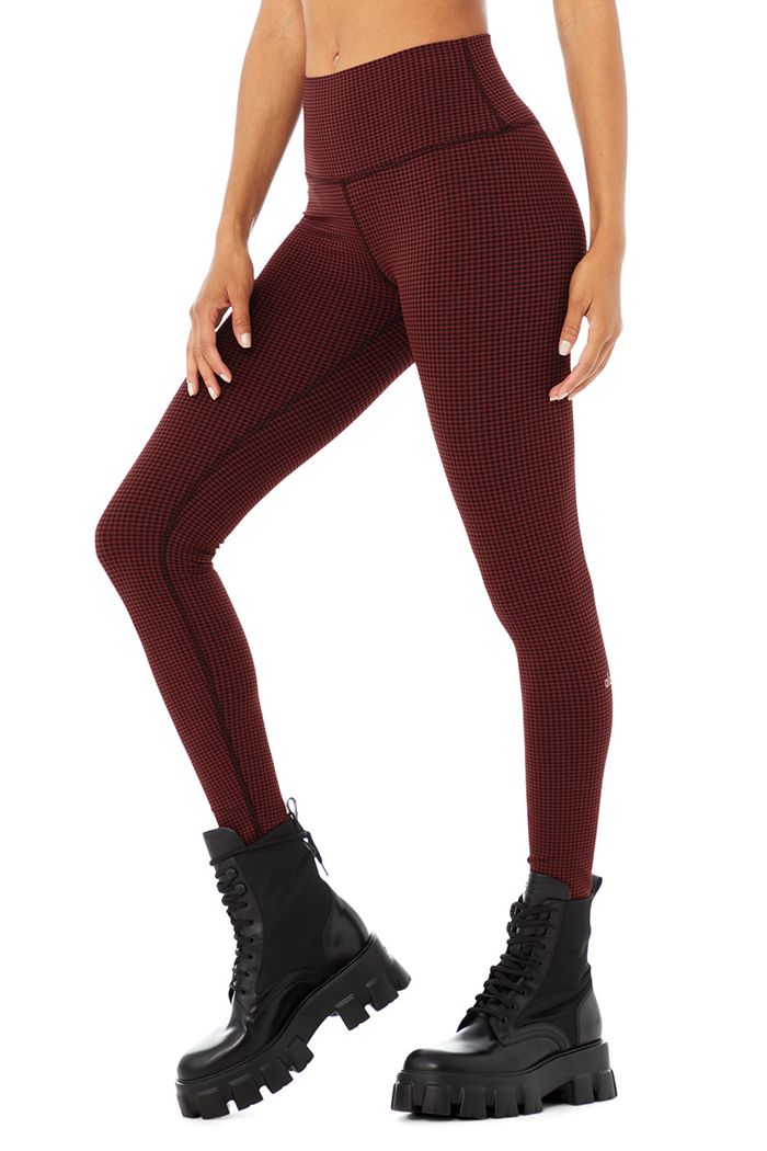 Legginsy Alo Yoga High-Stanem Micro Houndstooth Damskie Czarne | BXKLH5294