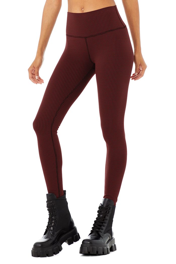 Legginsy Alo Yoga High-Stanem Micro Houndstooth Damskie Czarne | BXKLH5294