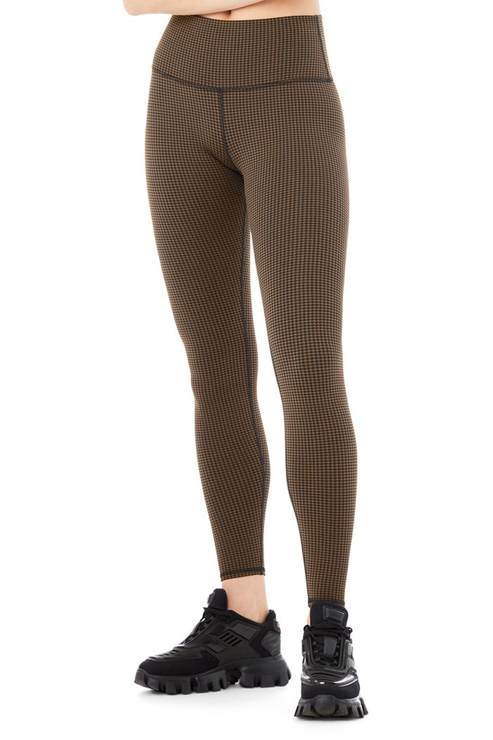 Legginsy Alo Yoga High-Stanem Micro Houndstooth Damskie Czarne | INOBA3062