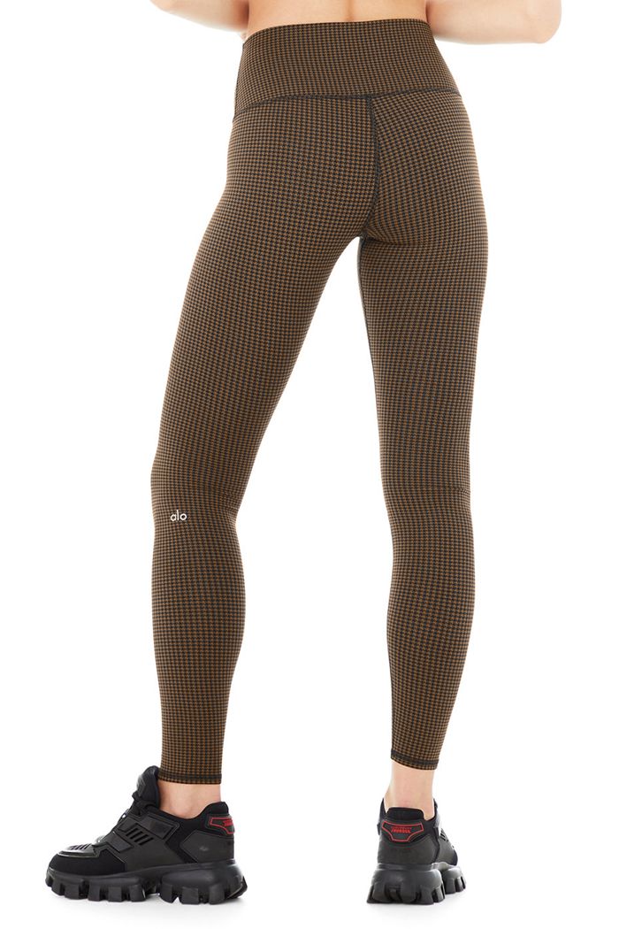 Legginsy Alo Yoga High-Stanem Micro Houndstooth Damskie Czarne | INOBA3062