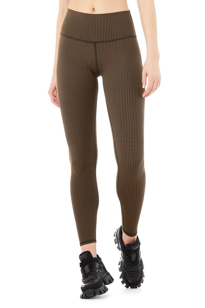 Legginsy Alo Yoga High-Stanem Micro Houndstooth Damskie Czarne | INOBA3062