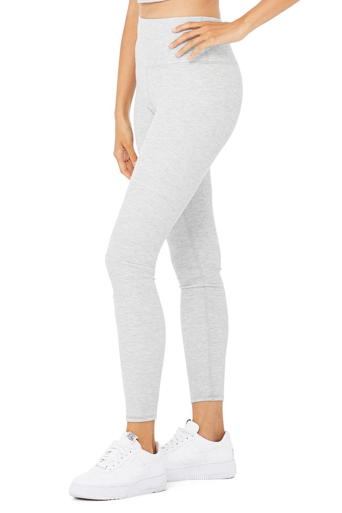 Legginsy Alo Yoga High-Stanem Micro Waffle LowKey Damskie Szare | SDNCI7259