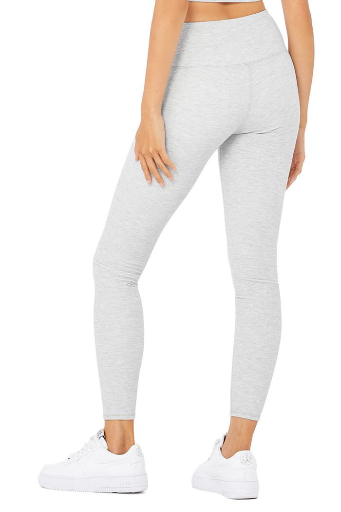 Legginsy Alo Yoga High-Stanem Micro Waffle LowKey Damskie Szare | SDNCI7259