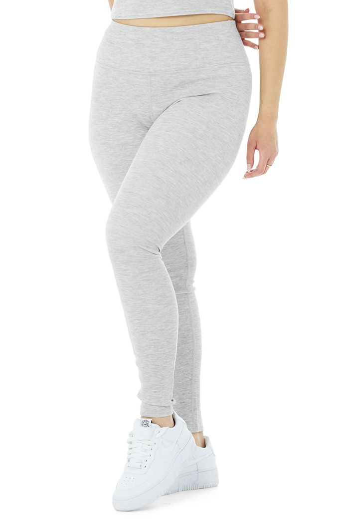 Legginsy Alo Yoga High-Stanem Micro Waffle LowKey Damskie Szare | SDNCI7259