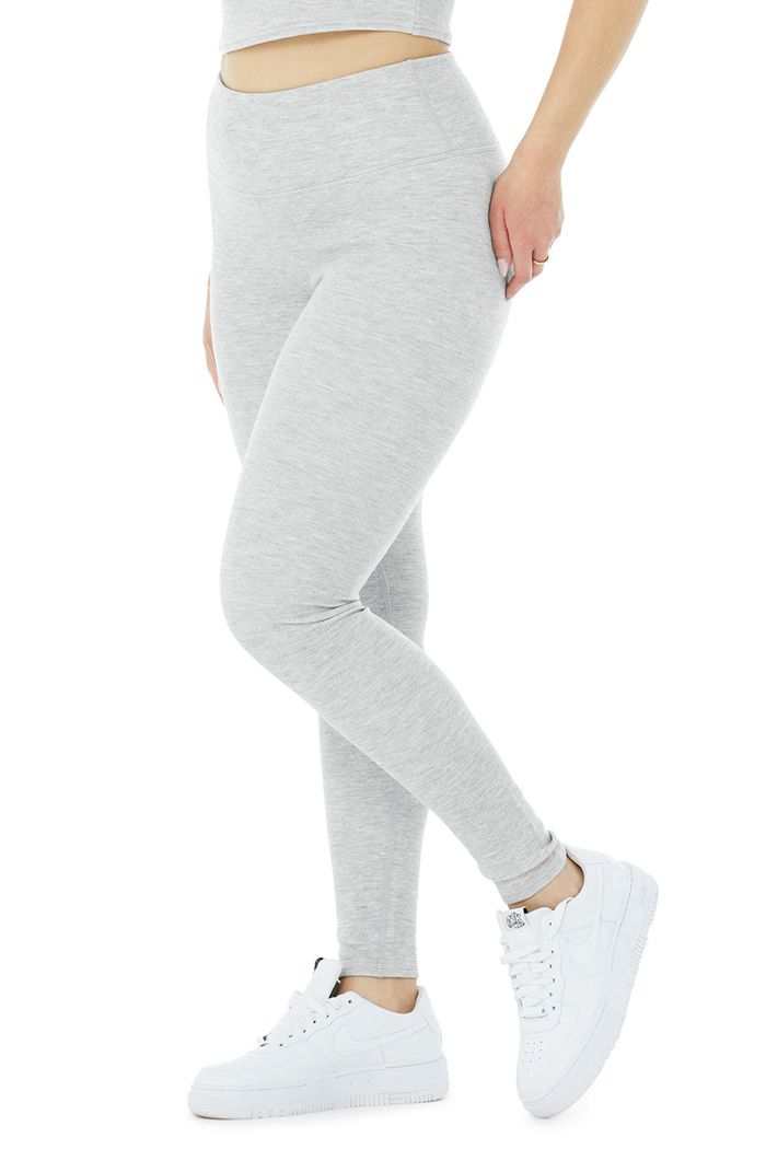 Legginsy Alo Yoga High-Stanem Micro Waffle LowKey Damskie Szare | SDNCI7259