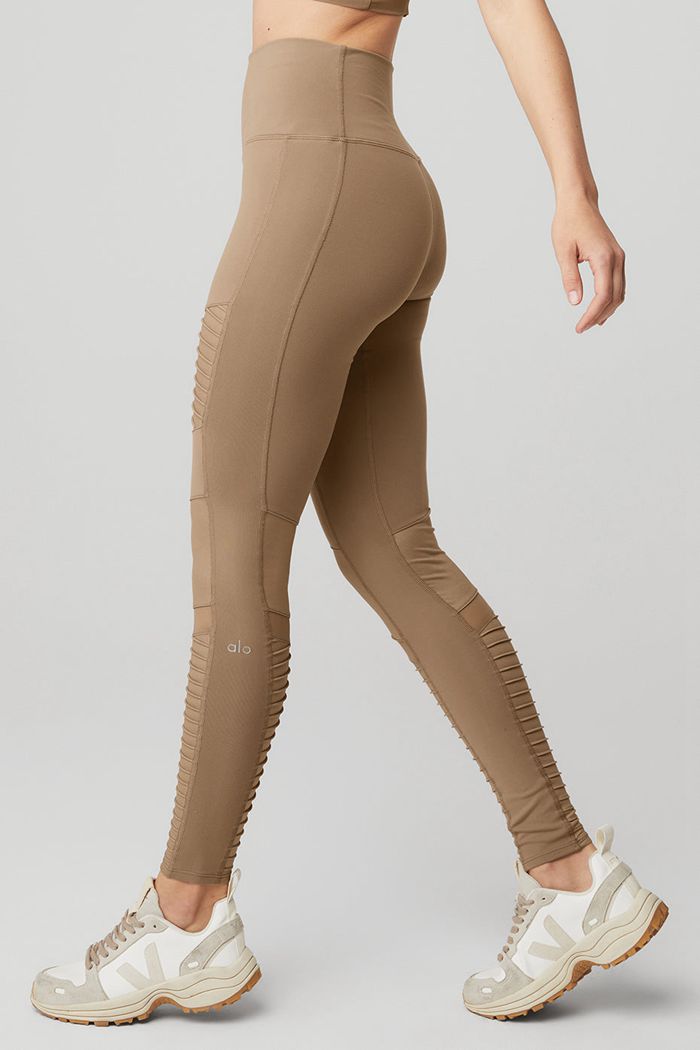 Legginsy Alo Yoga High-Stanem Moto Damskie Brązowe | FRZKP2093