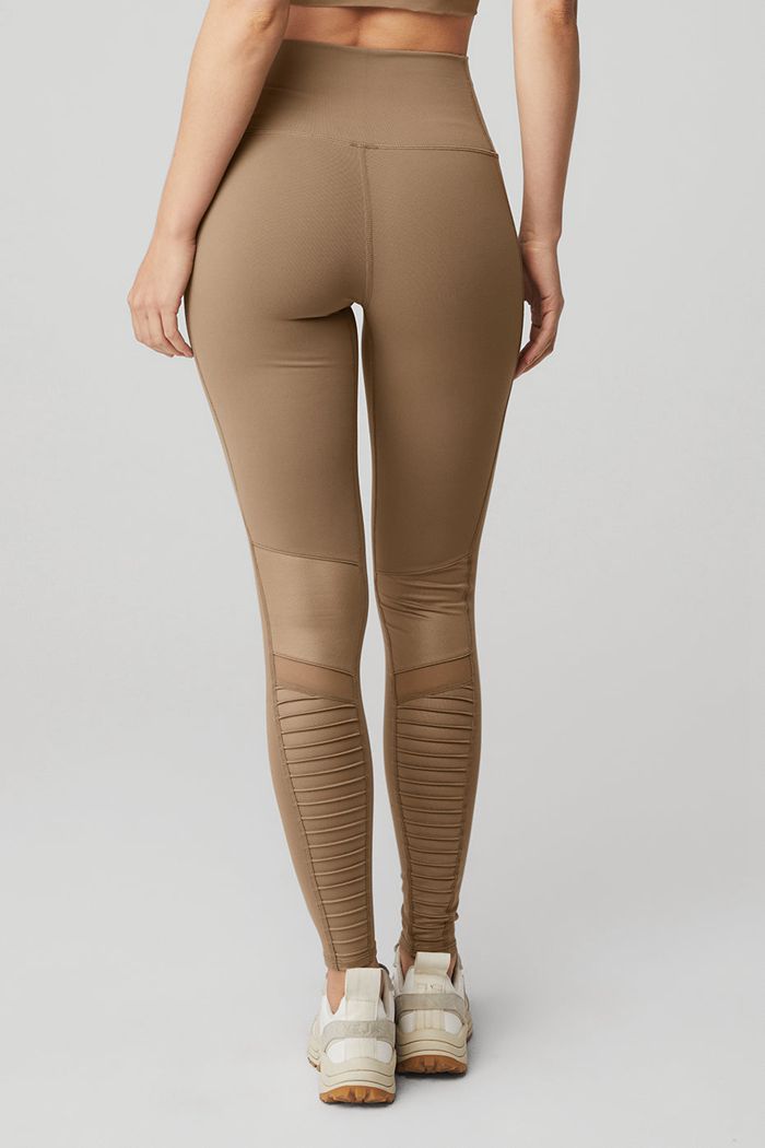 Legginsy Alo Yoga High-Stanem Moto Damskie Brązowe | FRZKP2093