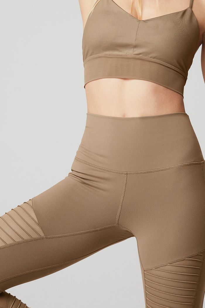 Legginsy Alo Yoga High-Stanem Moto Damskie Brązowe | FRZKP2093