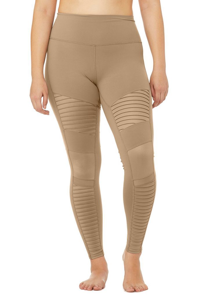 Legginsy Alo Yoga High-Stanem Moto Damskie Brązowe | FRZKP2093