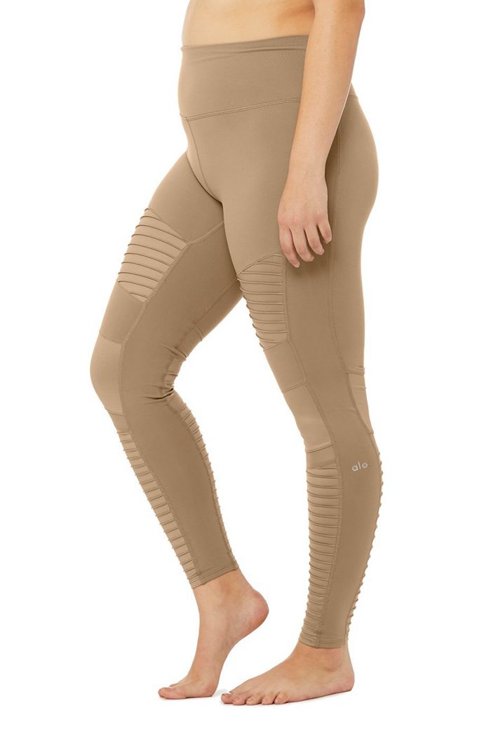 Legginsy Alo Yoga High-Stanem Moto Damskie Brązowe | FRZKP2093