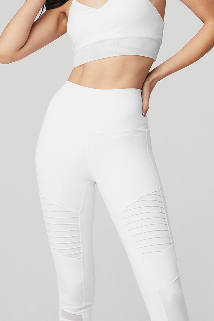 Legginsy Alo Yoga High-Stanem Moto Damskie Białe | YNHKP8473