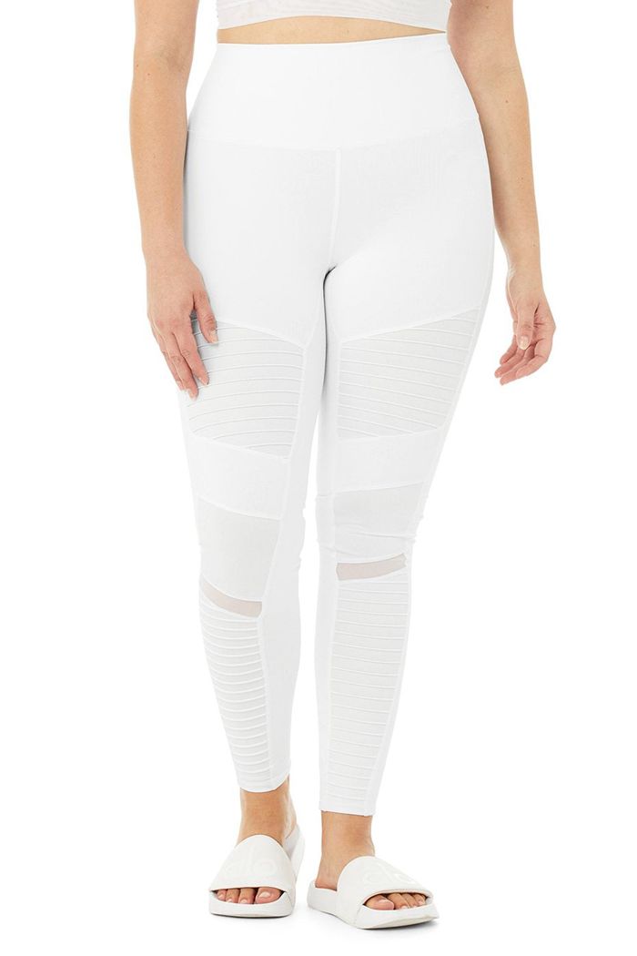 Legginsy Alo Yoga High-Stanem Moto Damskie Białe | YNHKP8473