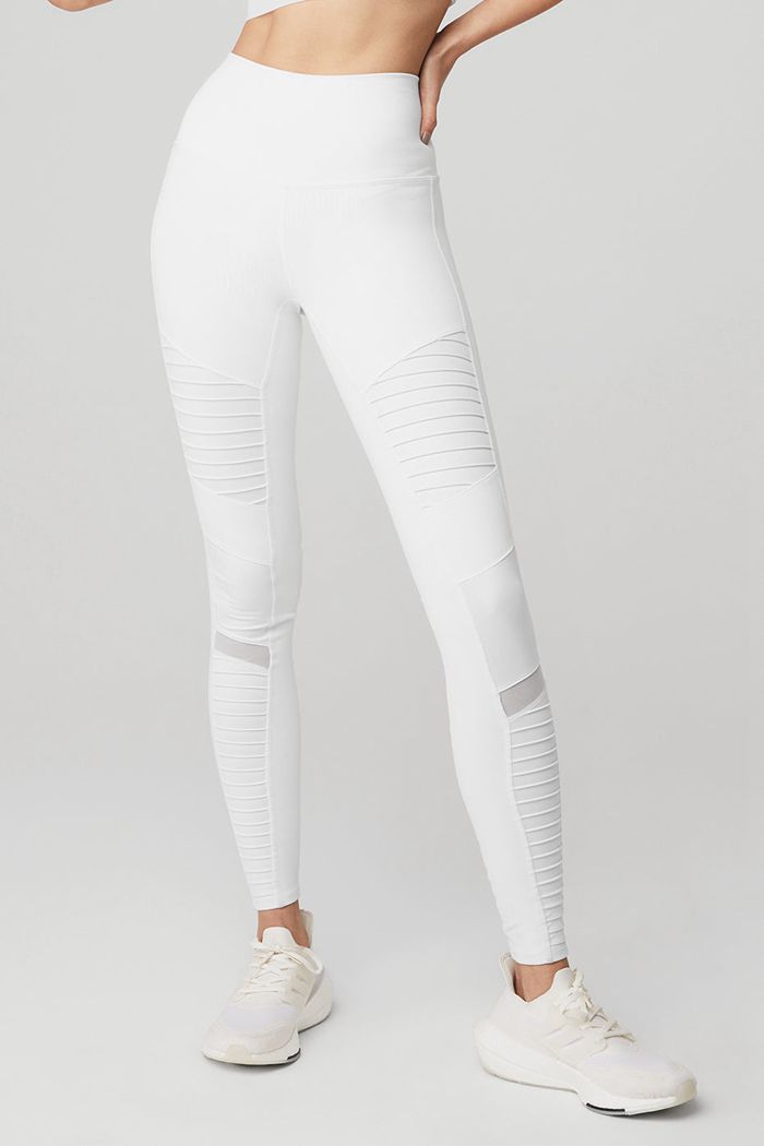 Legginsy Alo Yoga High-Stanem Moto Damskie Białe | YNHKP8473