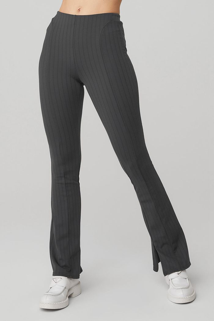 Legginsy Alo Yoga High-Stanem Pinstripe Zip It Flare Damskie Ciemny Szare | FEGJS0715