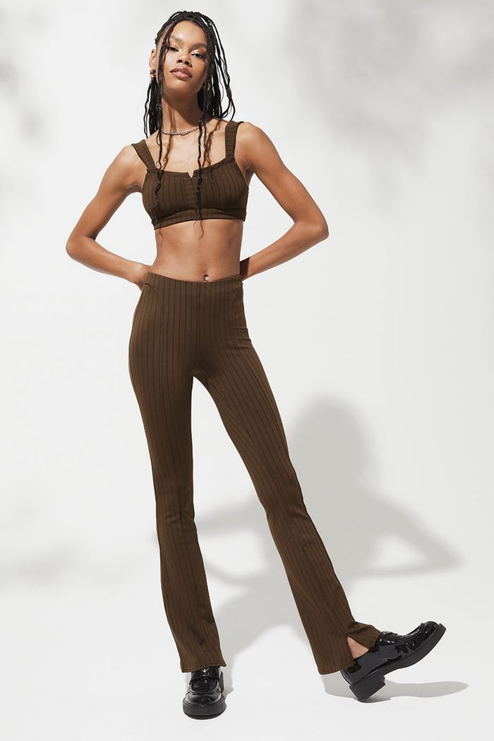 Legginsy Alo Yoga High-Stanem Pinstripe Zip It Flare Damskie Czarne | PJRKO5067