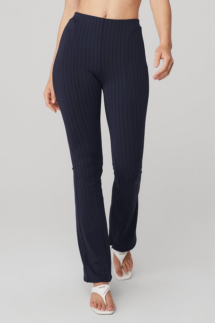 Legginsy Alo Yoga High-Stanem Pinstripe Zip It Flare Damskie Czarne | ZLQCD6184