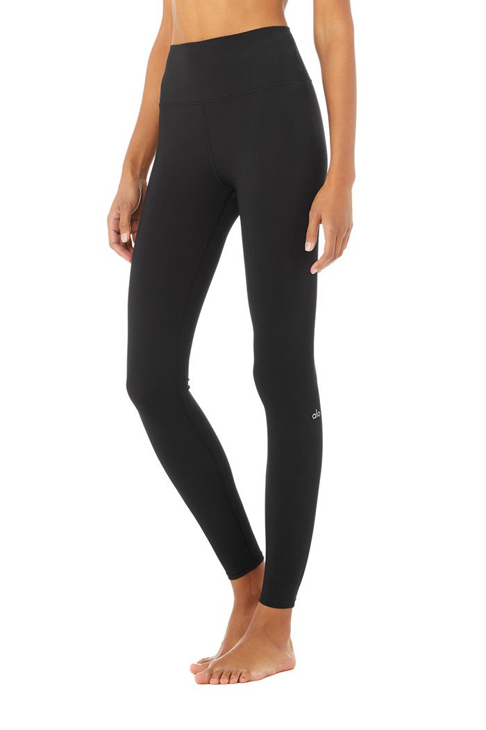 Legginsy Alo Yoga High-Stanem Solid Vapor Damskie Czarne | LYCEW8542