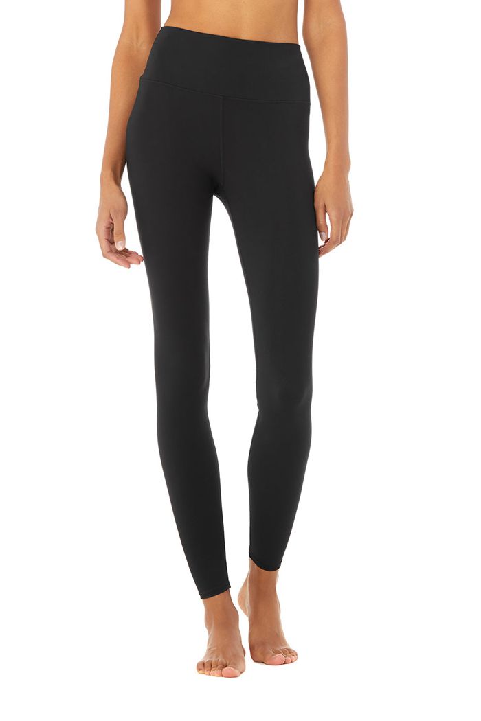 Legginsy Alo Yoga High-Stanem Solid Vapor Damskie Czarne | LYCEW8542