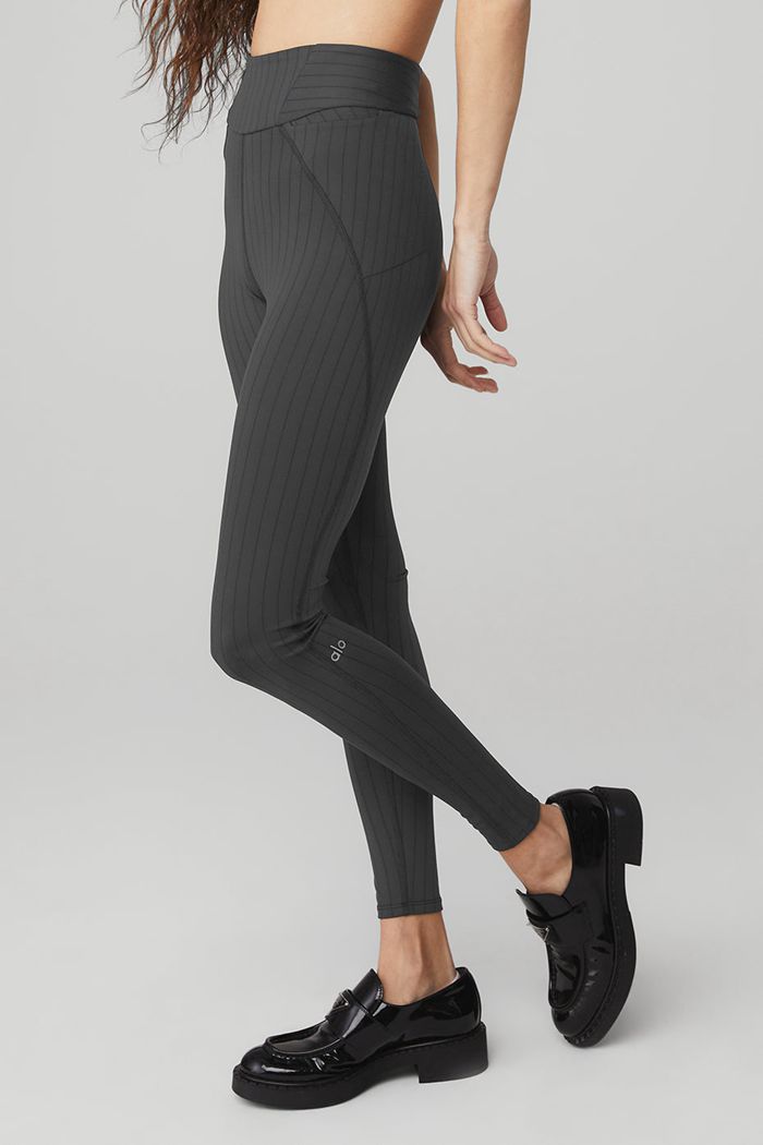 Legginsy Alo Yoga Pinstripe Jacquard Extreme High-Stanem Damskie Ciemny Szare | BFAZO1864