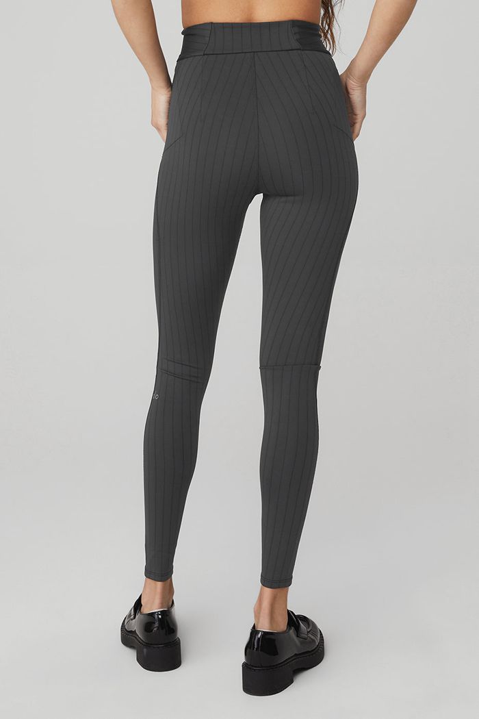 Legginsy Alo Yoga Pinstripe Jacquard Extreme High-Stanem Damskie Ciemny Szare | BFAZO1864