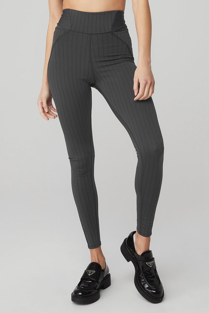 Legginsy Alo Yoga Pinstripe Jacquard Extreme High-Stanem Damskie Ciemny Szare | BFAZO1864