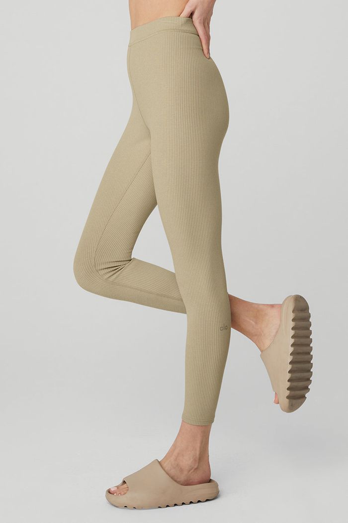 Legginsy Alo Yoga Ribbed High-Stanem 7/8 Blissful Damskie Brązowe | AEZNG7945