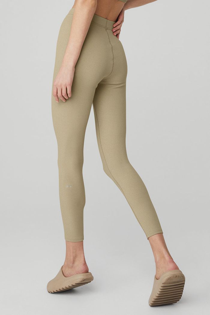 Legginsy Alo Yoga Ribbed High-Stanem 7/8 Blissful Damskie Brązowe | AEZNG7945