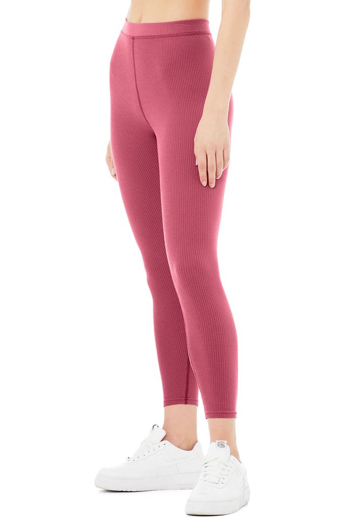 Legginsy Alo Yoga Ribbed High-Stanem 7/8 Blissful Damskie Fioletowe | IKAMV1507