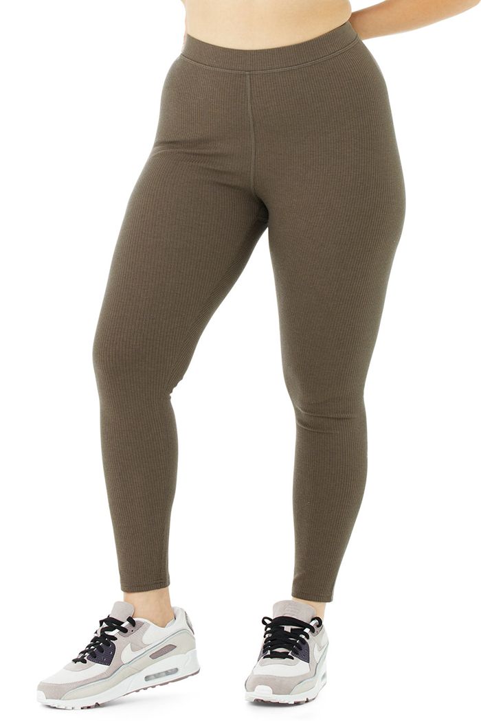 Legginsy Alo Yoga Ribbed High-Stanem 7/8 Blissful Damskie Brązowe | MYJPV8463