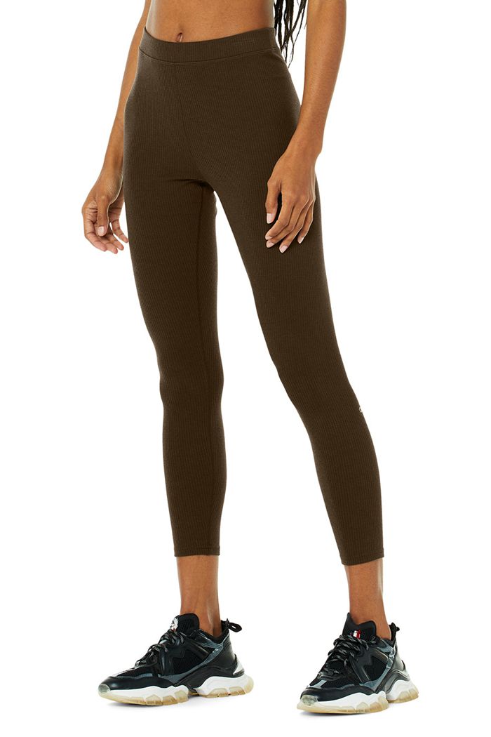 Legginsy Alo Yoga Ribbed High-Stanem 7/8 Blissful Damskie Czarne | SBGIE4906