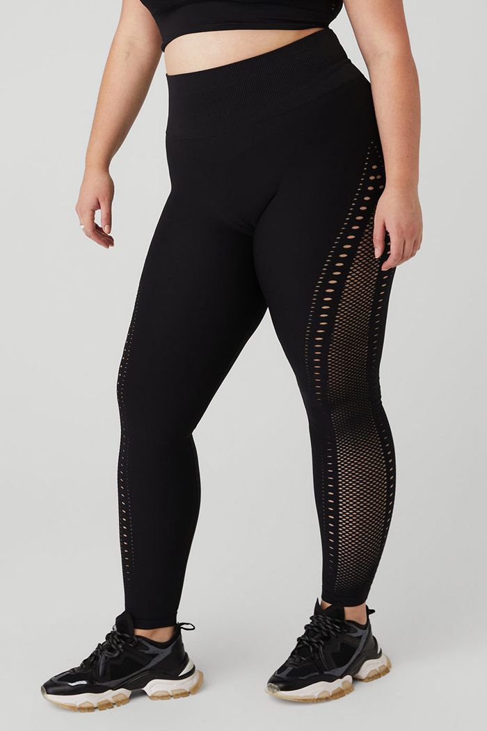 Legginsy Alo Yoga Seamless High-Stanem 7/8 Open Air Damskie Czarne | SPUTY5041