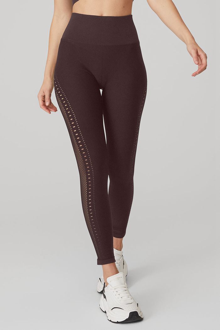 Legginsy Alo Yoga Seamless High-Stanem 7/8 Open Air Damskie Czarne | WBHDI3691