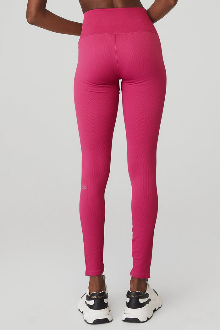 Legginsy Alo Yoga Seamless High-Stanem Ribbed Damskie Czerwone | IUDVE1078