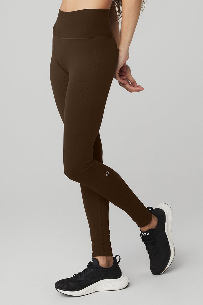 Legginsy Alo Yoga Seamless High-Stanem Ribbed Damskie Czarne | RIYMV1427